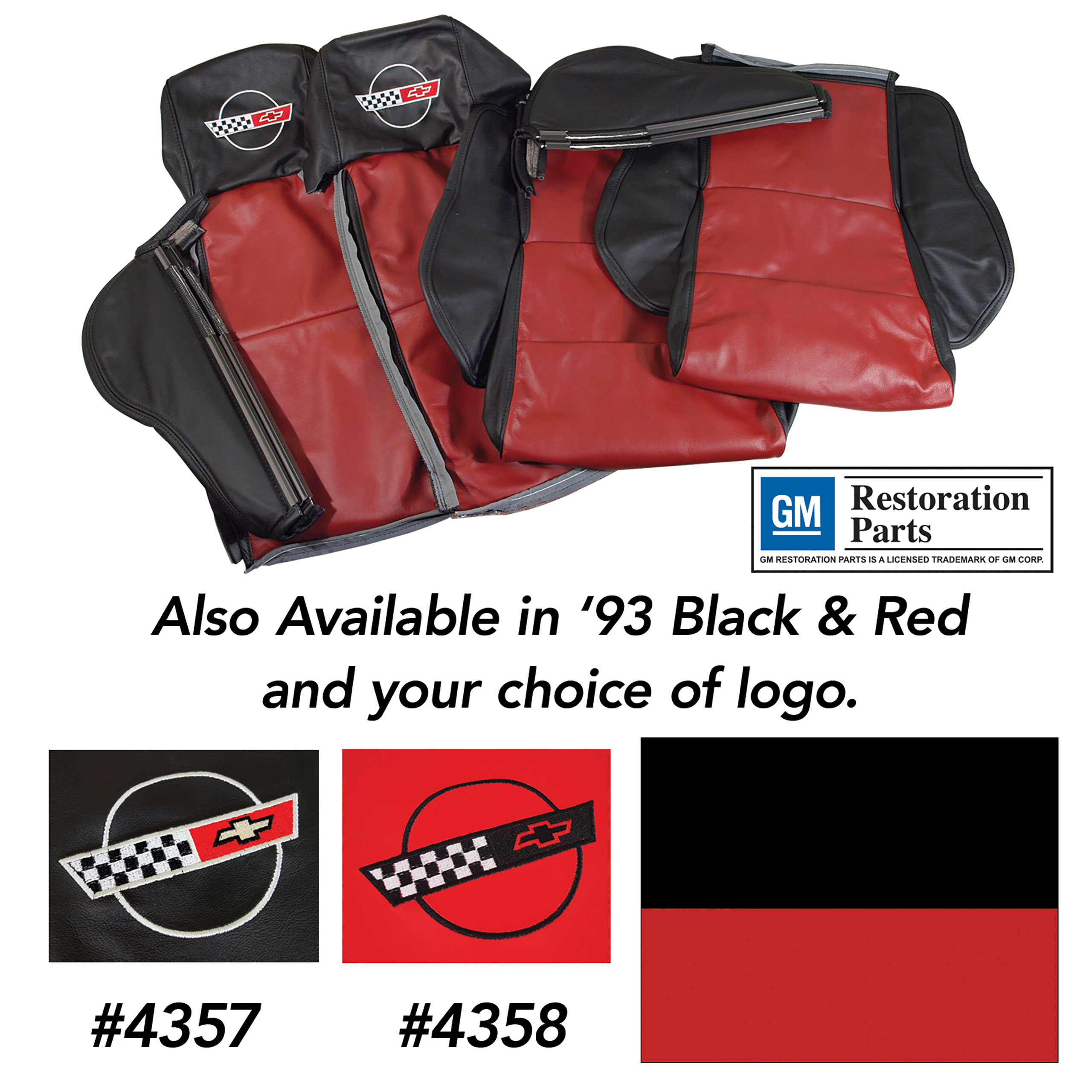 Embroidered Custom 100% Leather Seat Covers Sport Black & Red For 93 Corvette