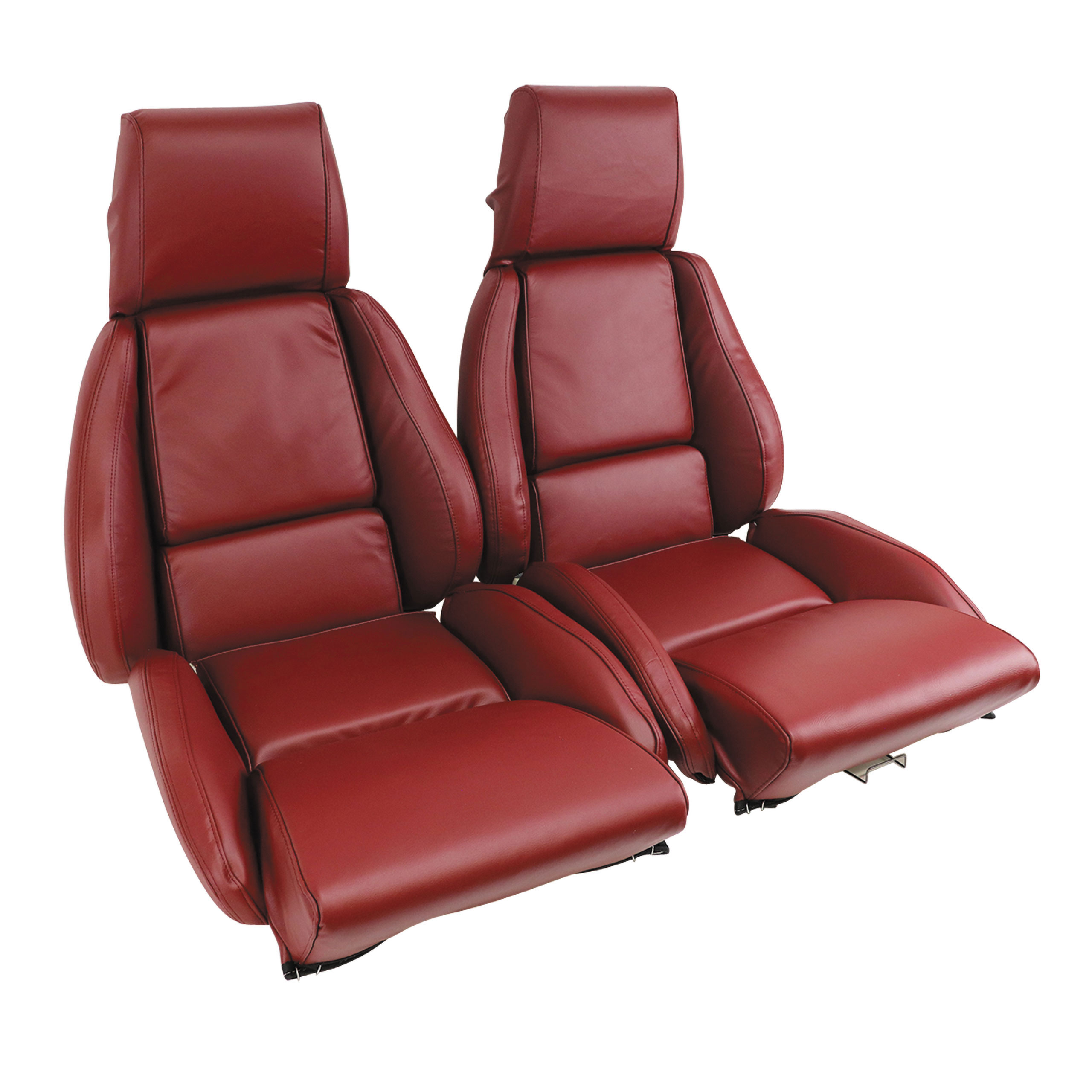 84-85 Corvette C4 44210E Embroidered Custom 100% Leather Standard Seat Covers Black & Dark Red CA-468427 