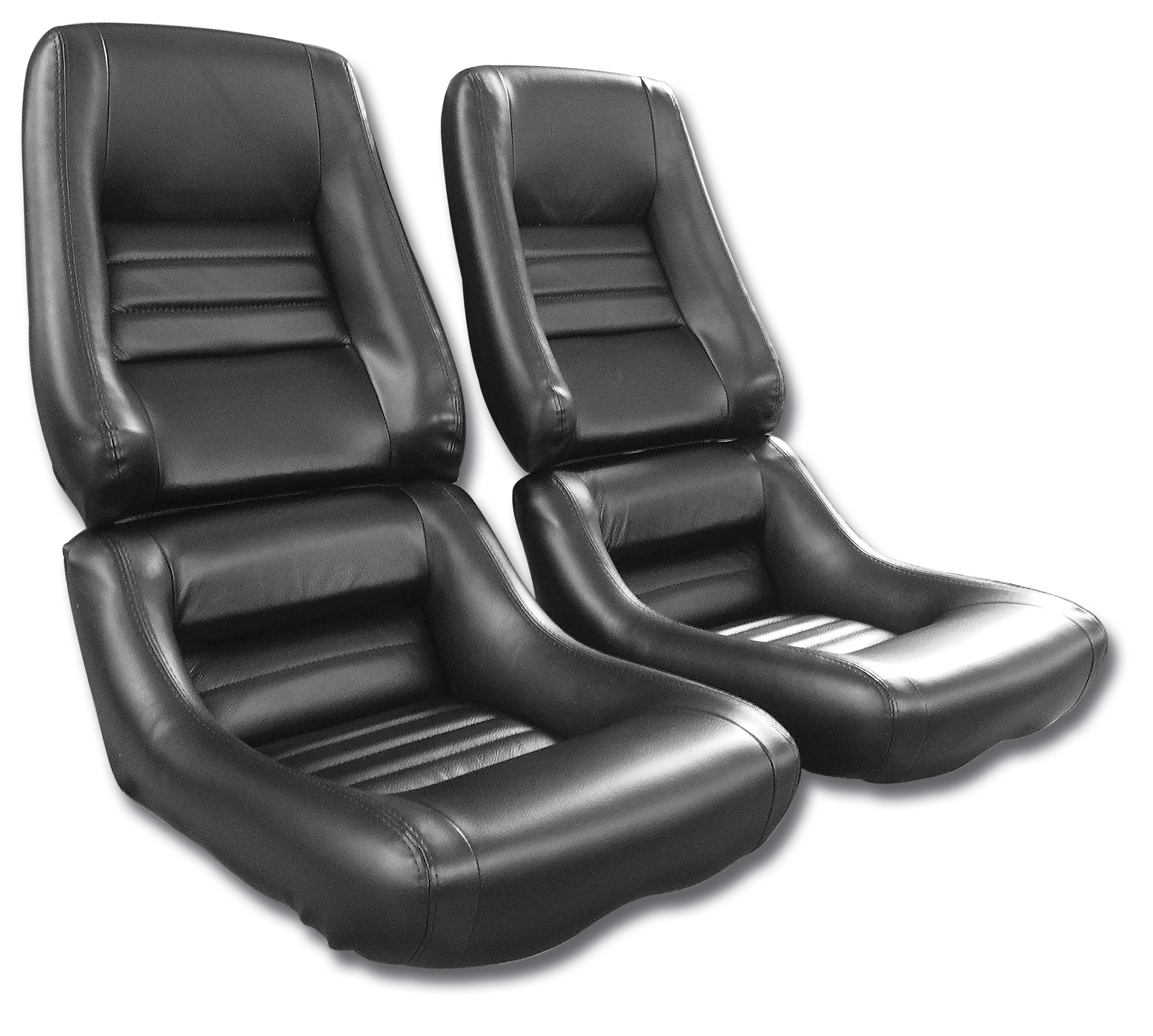 79-82 Corvette C3 481420 Mounted Driver Leather Seat Covers Black Leathr/Vinyl 2" Bolster CA-481520 