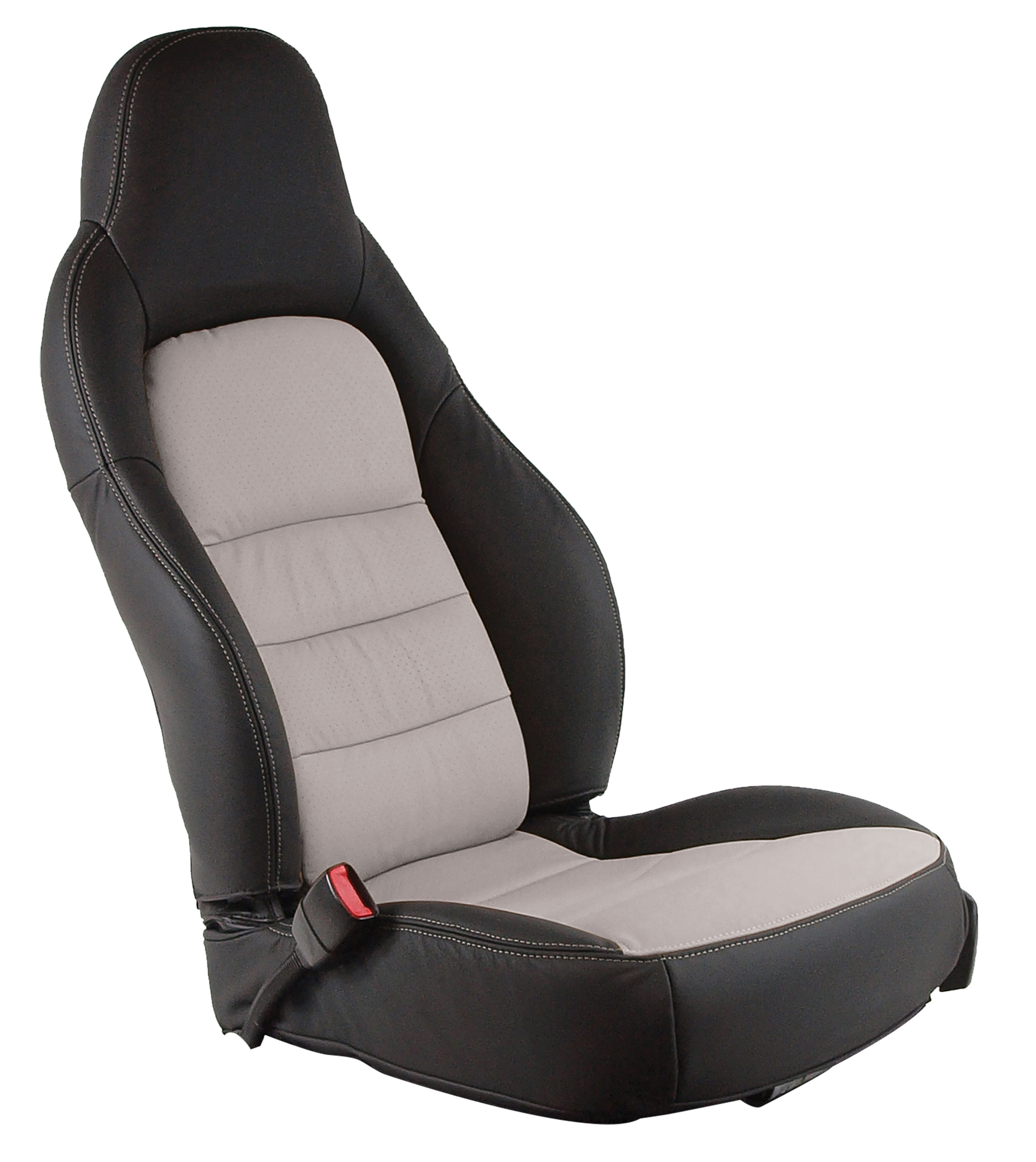 2-Tone 100% Leather Sport Seat Covers W/Perforated Inserts Ebony & T-Gray For 2005-11 Corvette