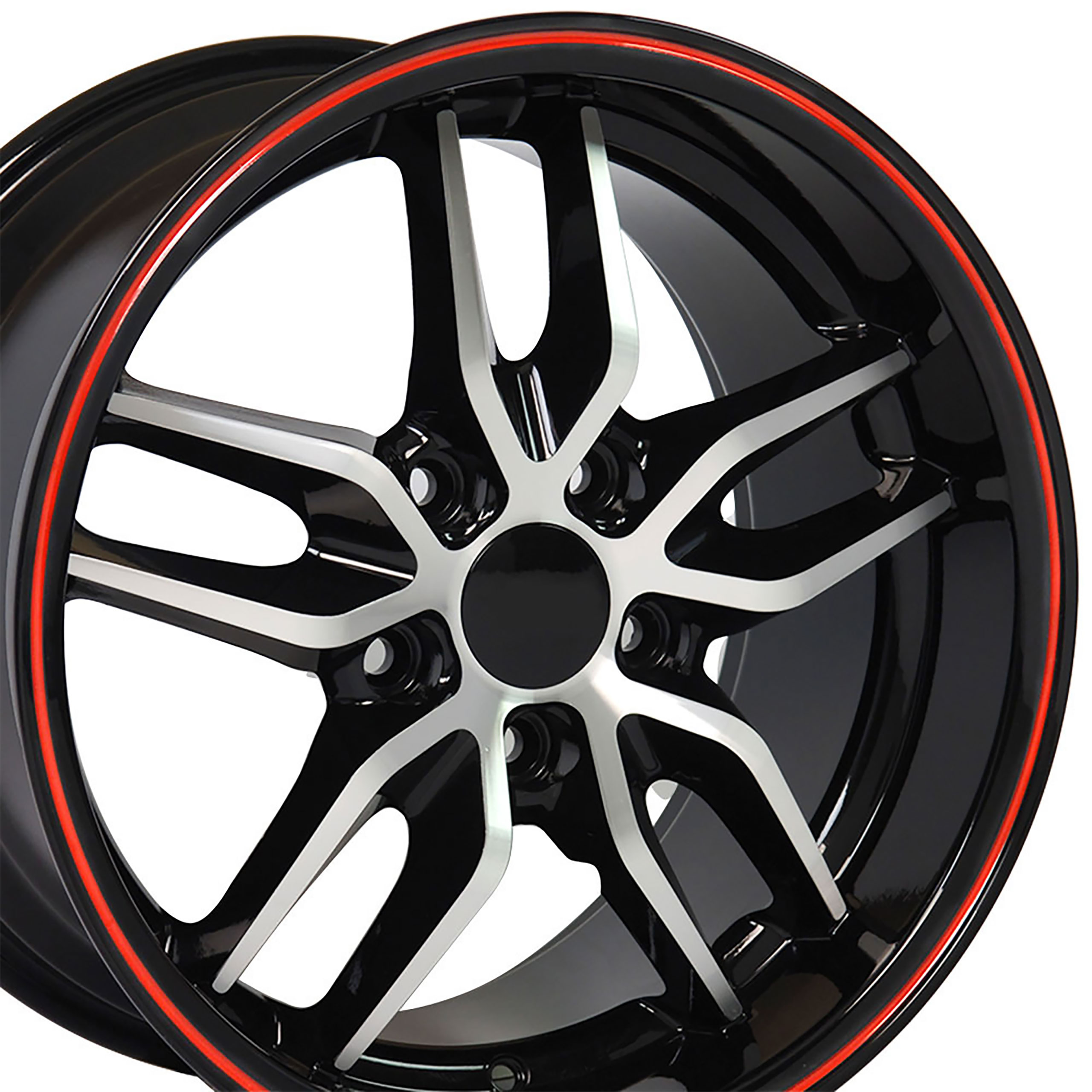 1988-04 Corvette C4-C5 Z51 Style Deep Dish Repli Wheel Black Machined Face W/Red Stripe 17X95 CA-53425 