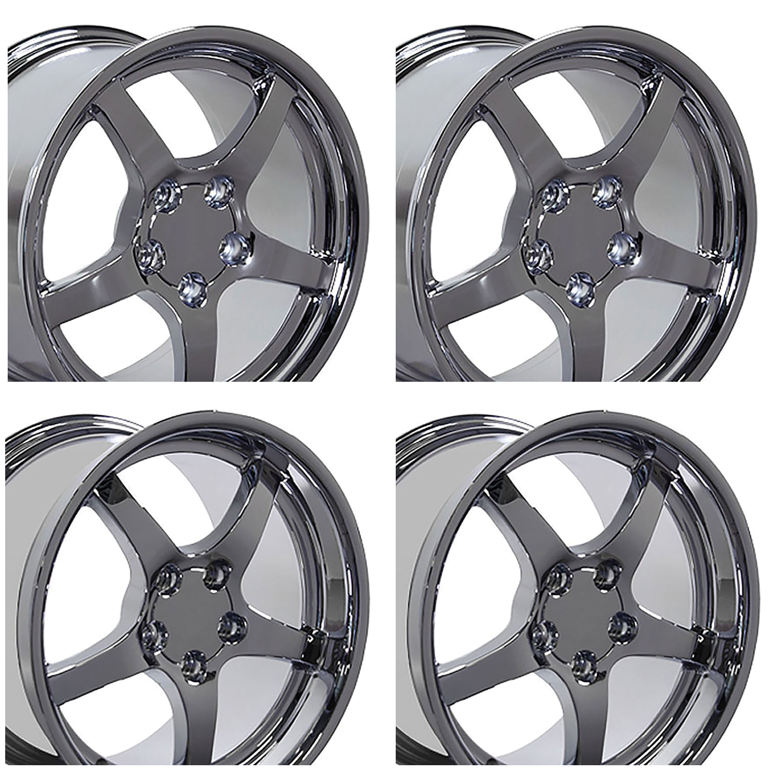 C5 Style Y2K Wheel Set Chrome Staggered Deep Dish Wide Upgrade For 1988-04 Corvette