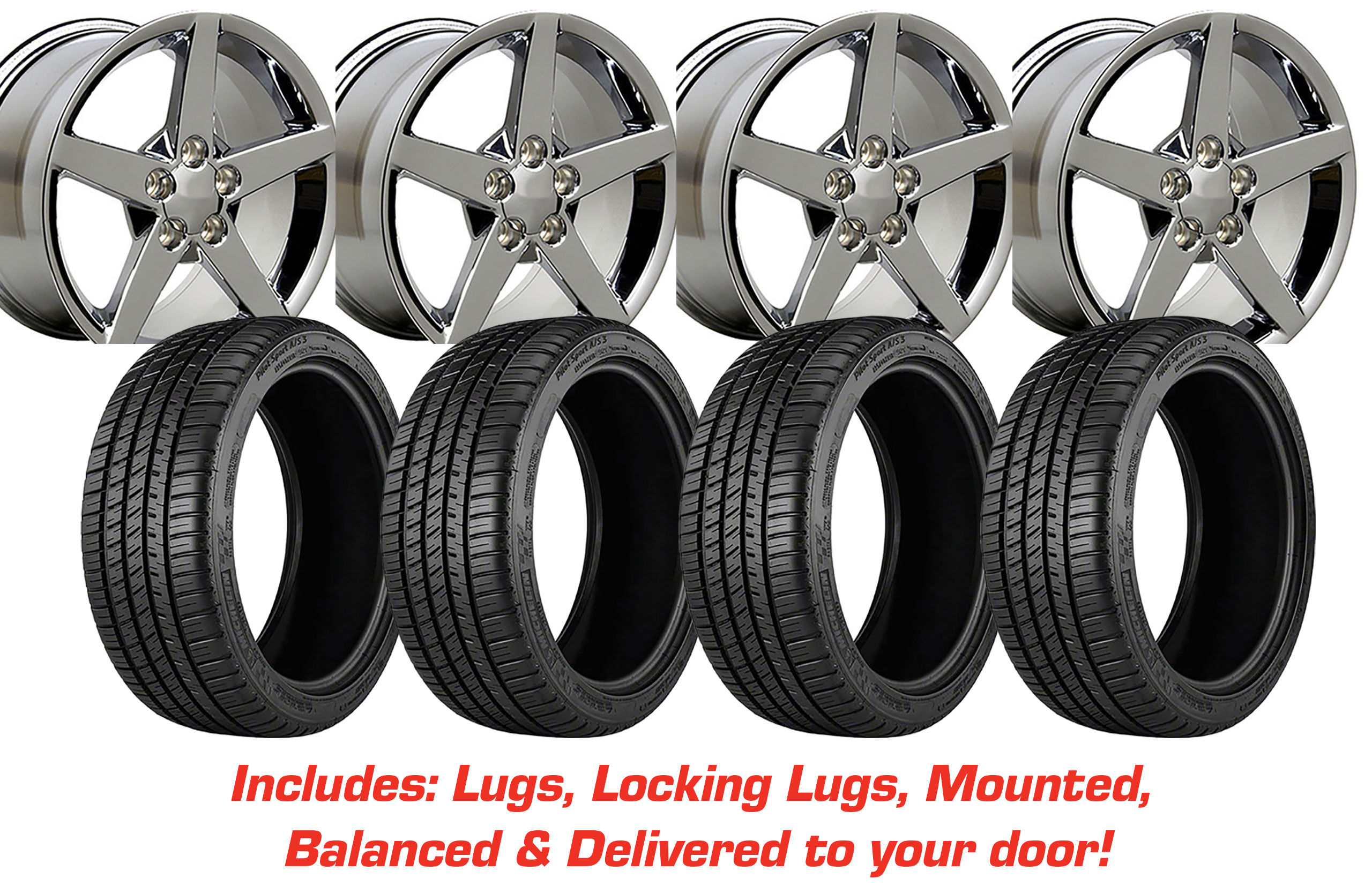 57147 Tire/Wheel Pkg C7 Z51 Satin Black W/Machined Face On Firestone Tires For 05-13 Corvette