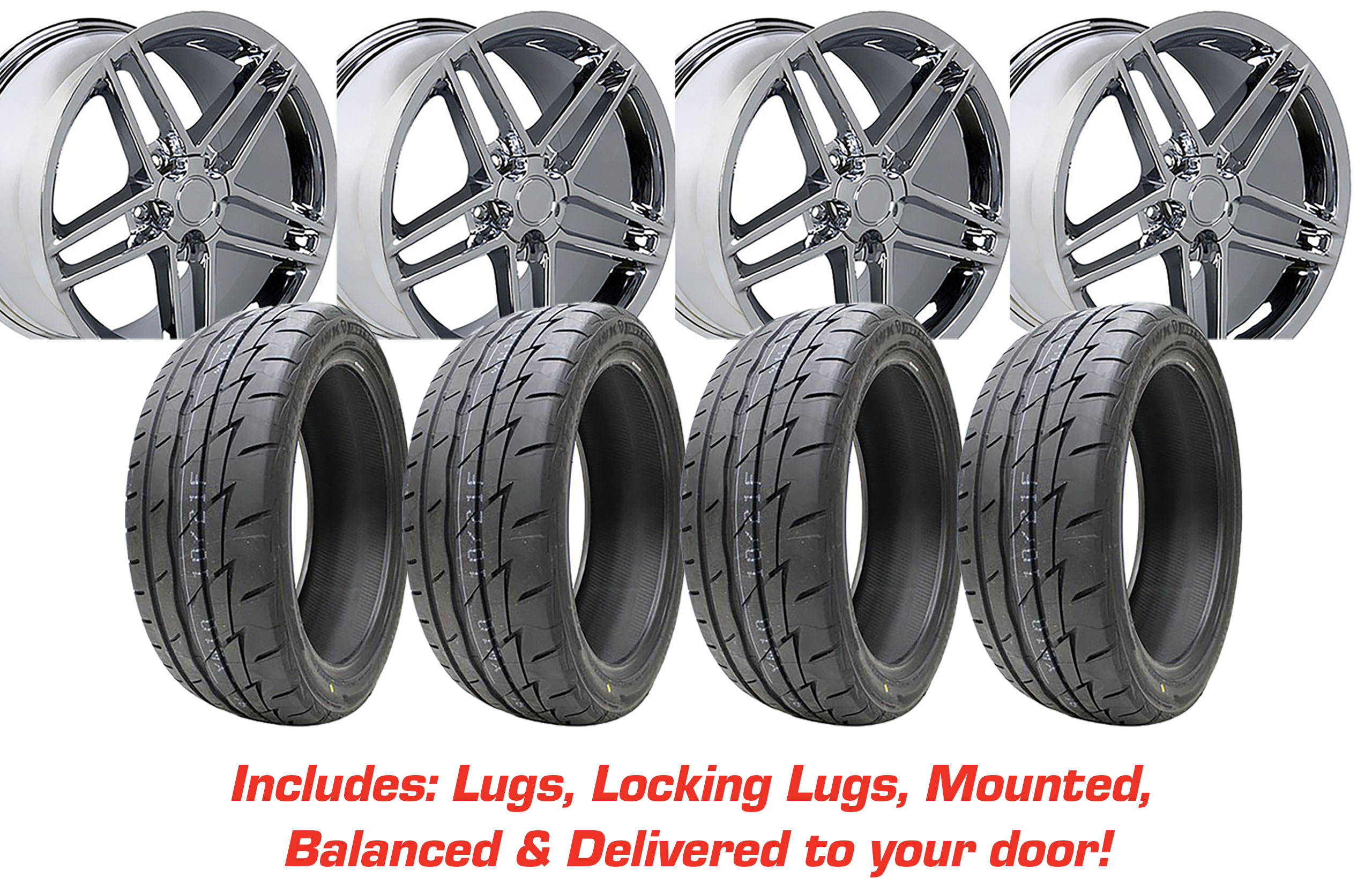 57119 Tire/Wheel Pkg C6 Base 5 Spoke W/Wide Fronts Chrome On Firestone Tires For 05-13 Corvette