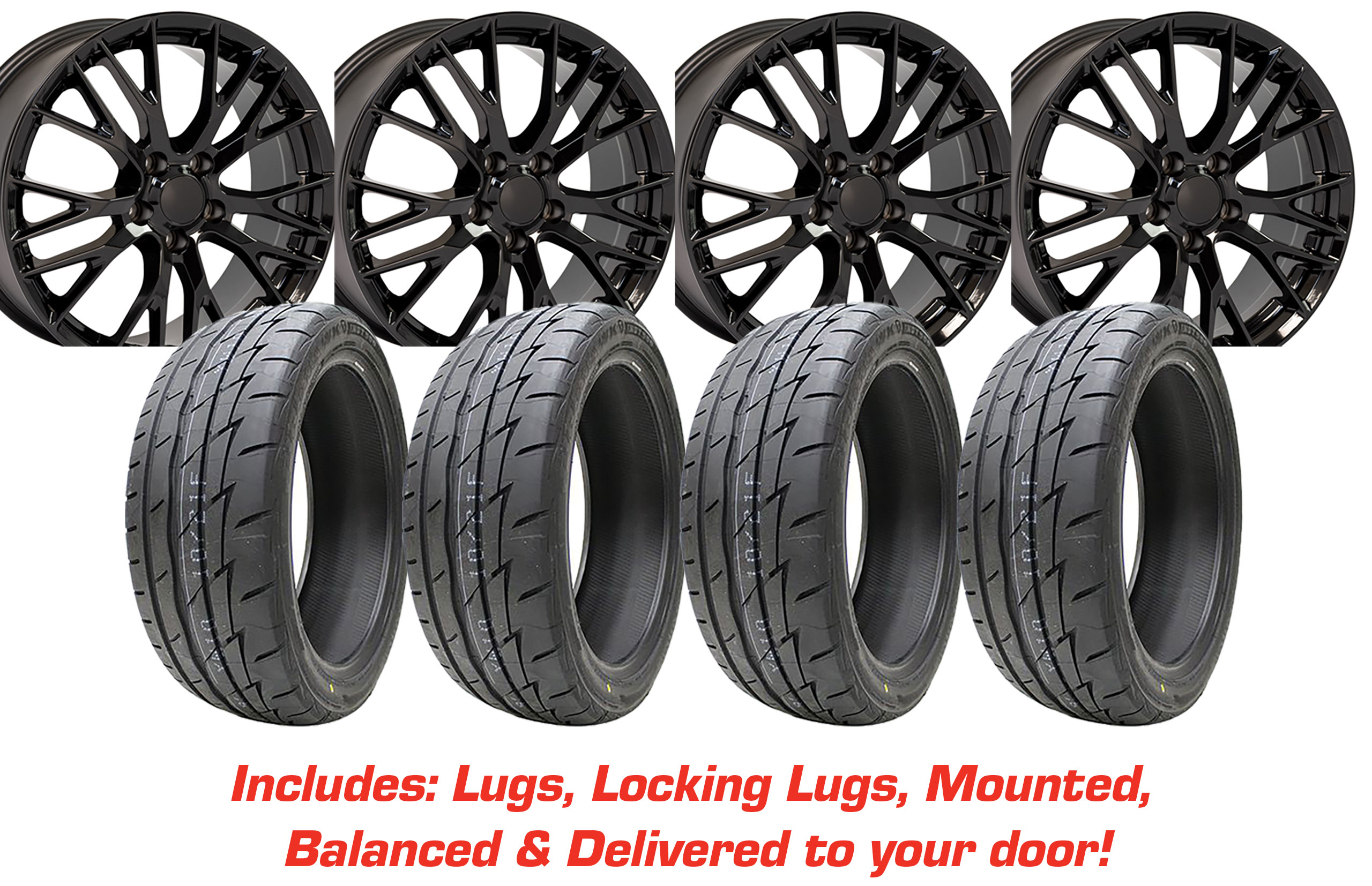 57136 Tire/Wheel Pkg C7 Z06 Gloss Black Flow Formed on Michelin Tires For 05-19 Corvette