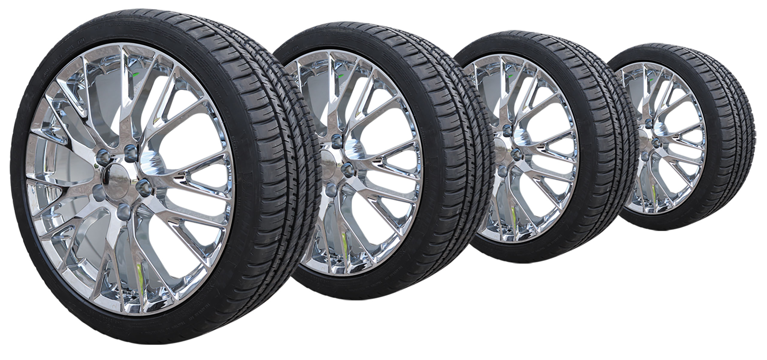 57122 Tire/Wheel Pkg C6 Z06 Split 5 Spoke Gloss Black W/Wide Fronts On Michelin Tires For 05-13 Corvette