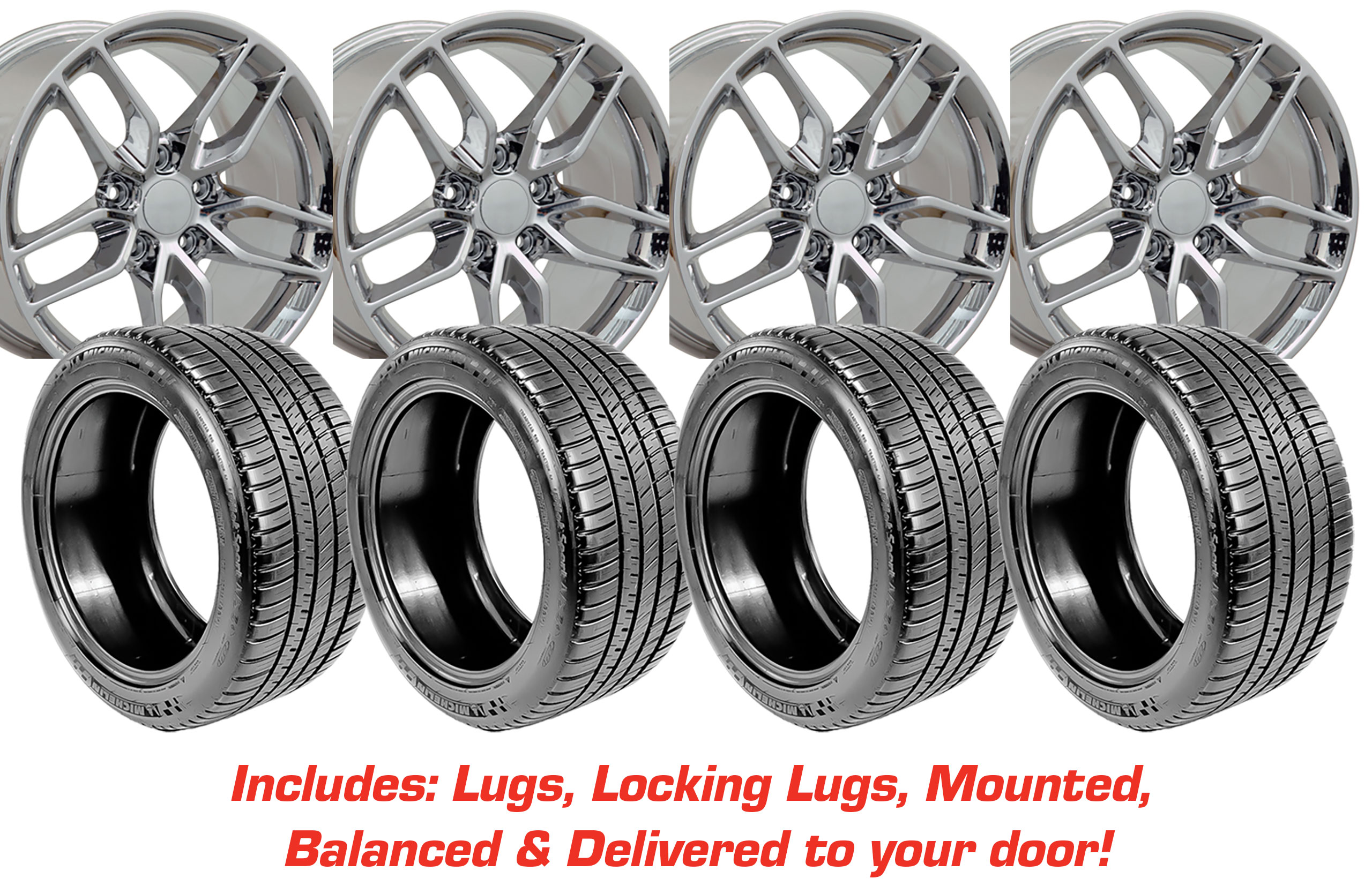 Tire/Wheel Pkg C7 Z06 Chrome Wheel Set On Michelin Tires For 05-13 Corvette