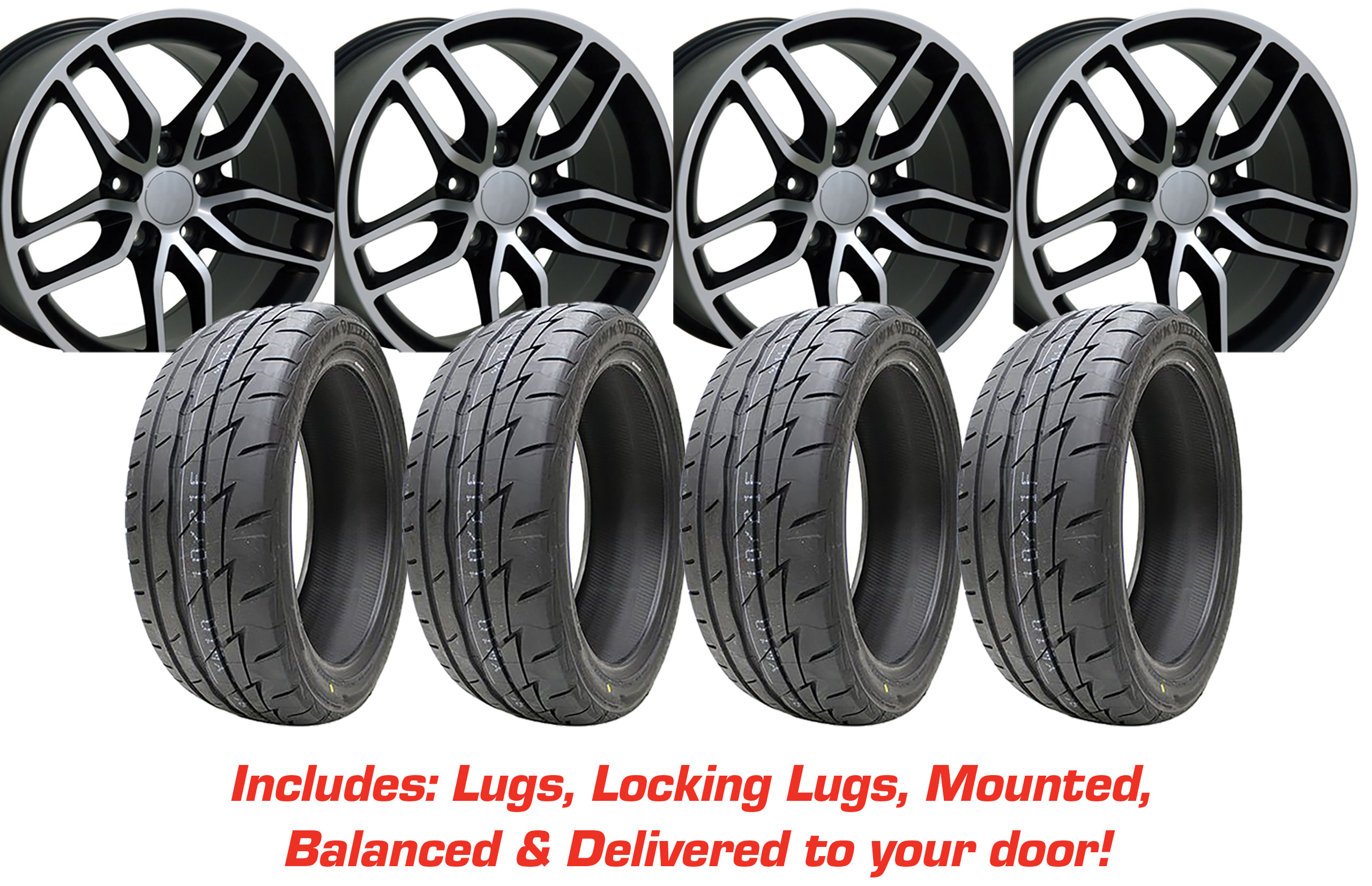 57146 Tire/Wheel Pkg C7 Z51 Satin Black W/Machined Face On Michelin Tires For 05-13 Corvette