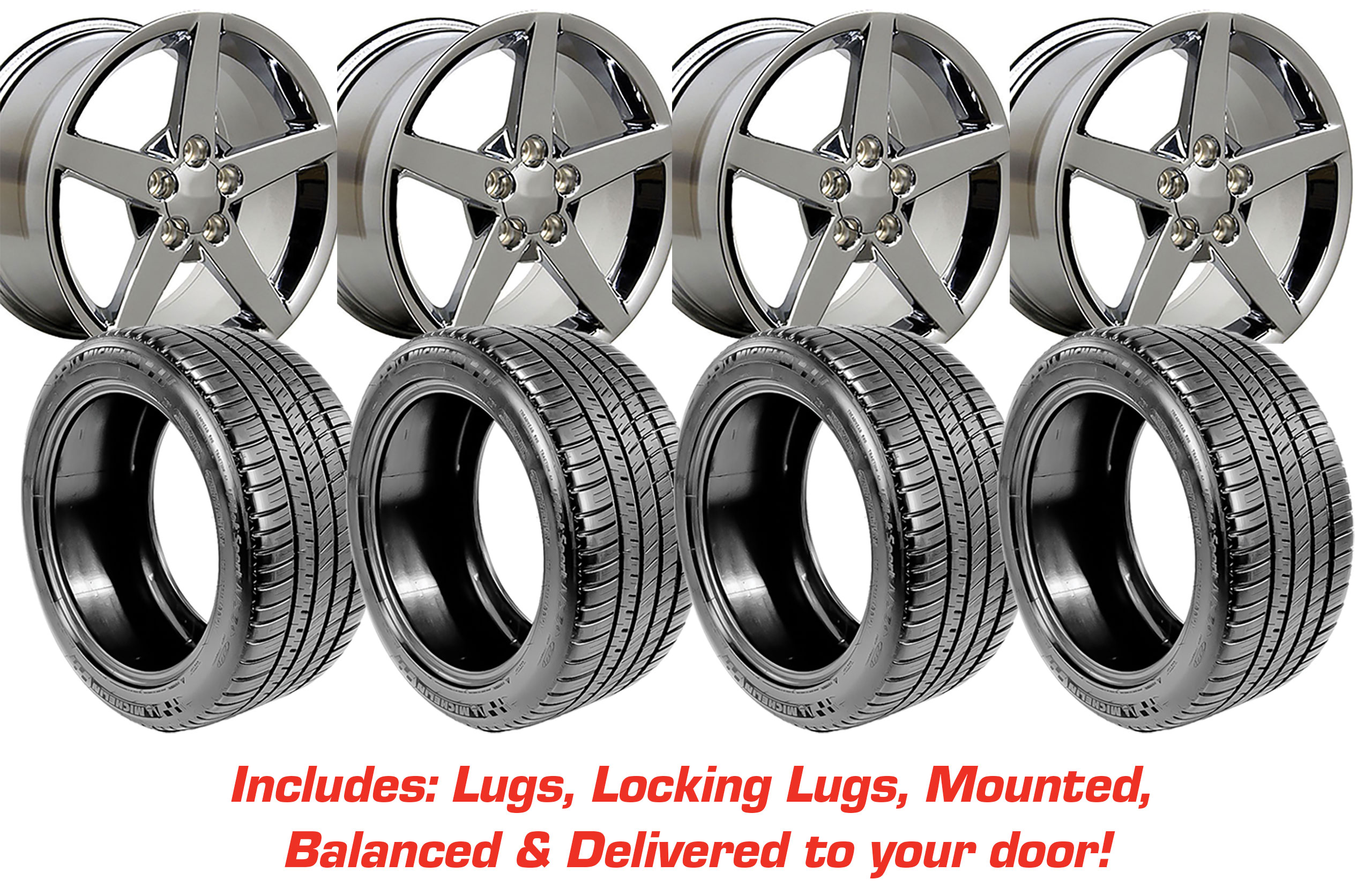 Tire/Wheel Pkg C6 Base Chrome W/Machined Lip On Michelin Runflat Tires For 1988-04 Corvette