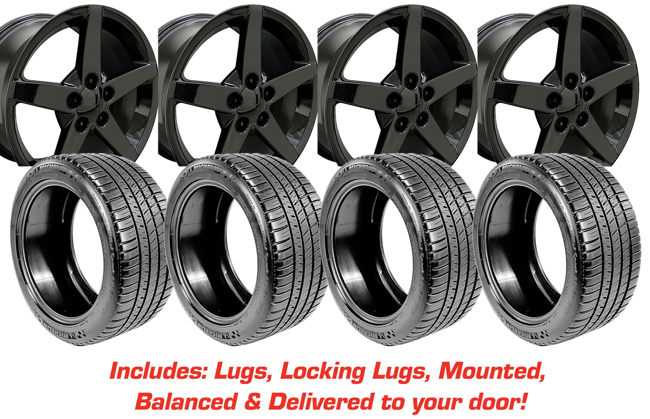 Tire/Wheel Pkg C6 Gloss Black on Michelin Runflat Tires For 1988-04 Corvette