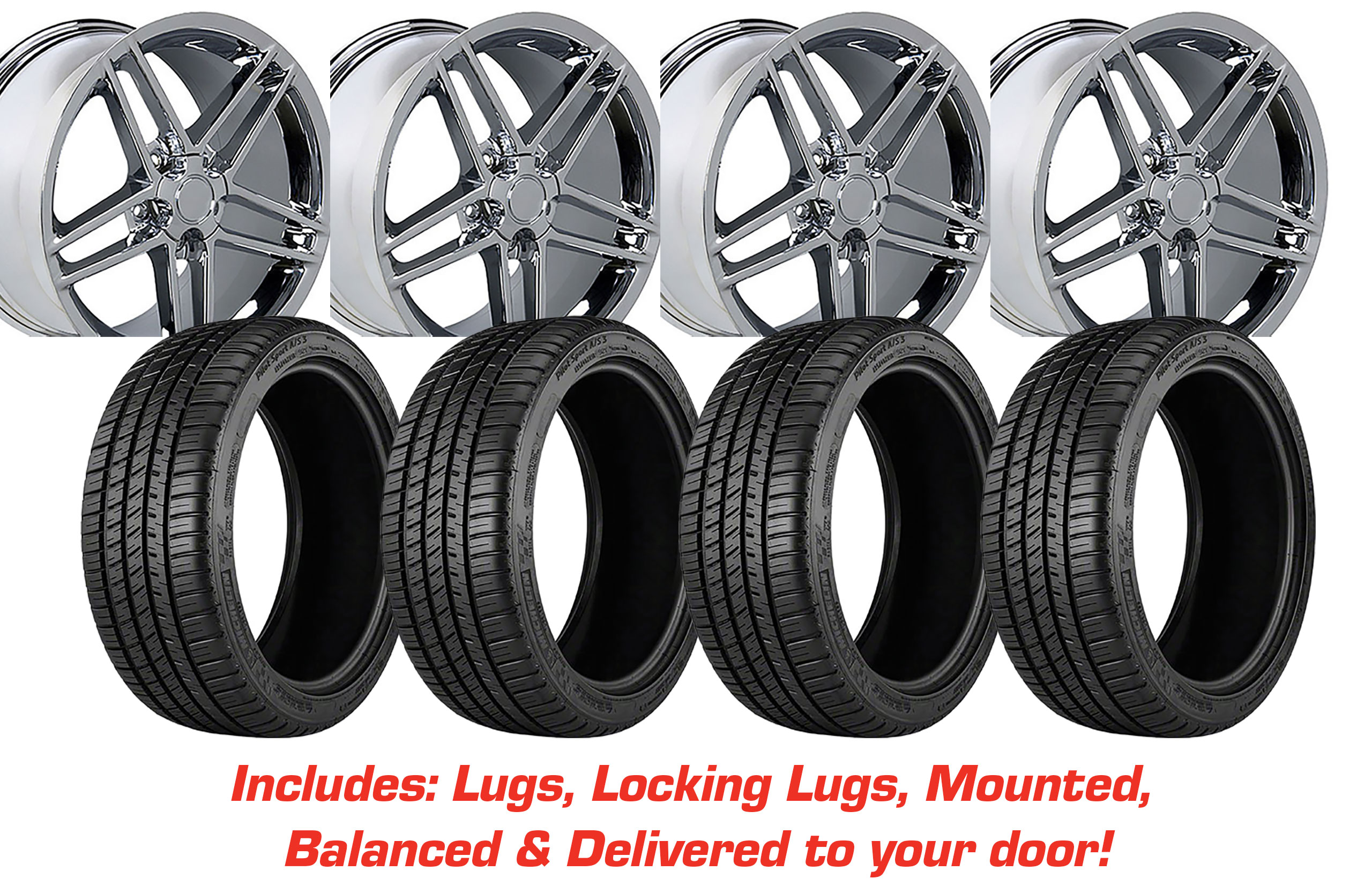 Tire/Wheel Pkg C6 Z06 Chrome on Michelin Tires For 1988-2004 Corvette