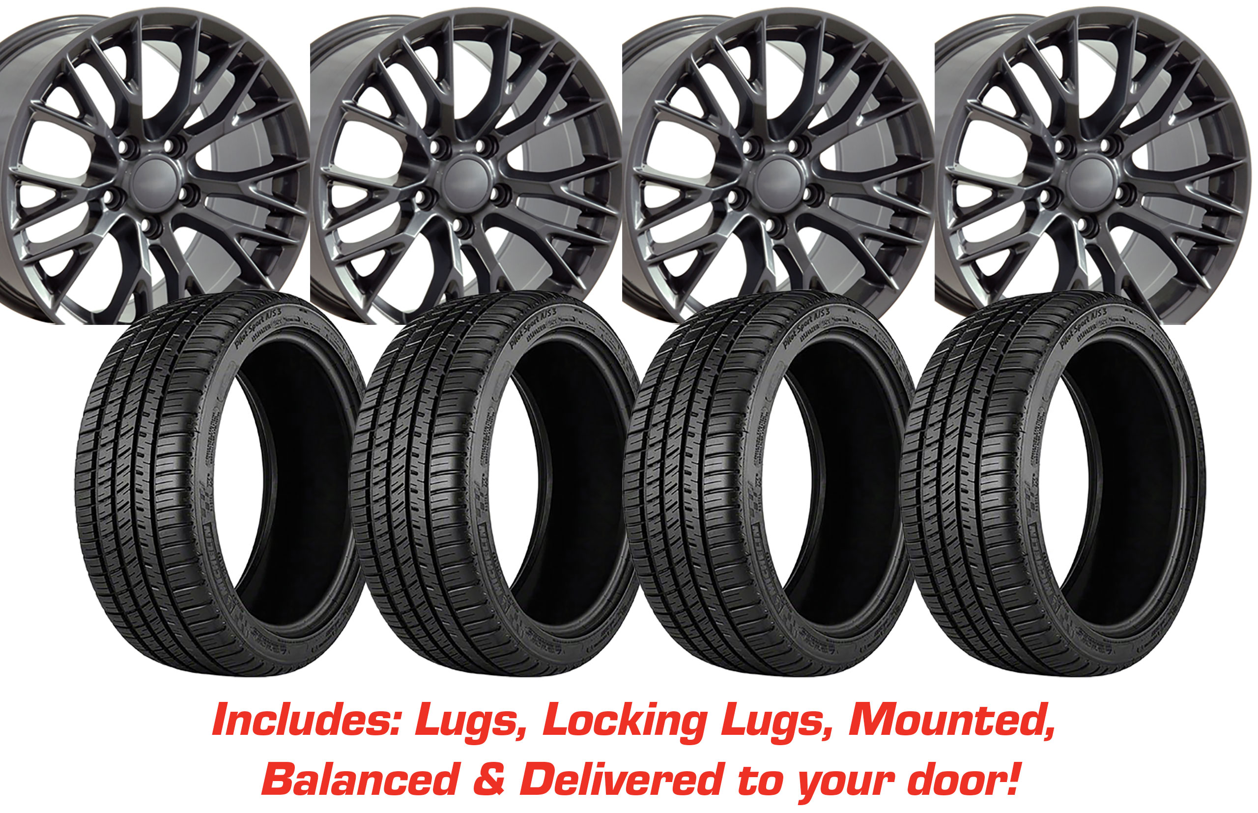 Tire/Wheel Pkg C7 Z06 Gunmetal Wheel Set On Michelin Tires For 1988-04 Corvette