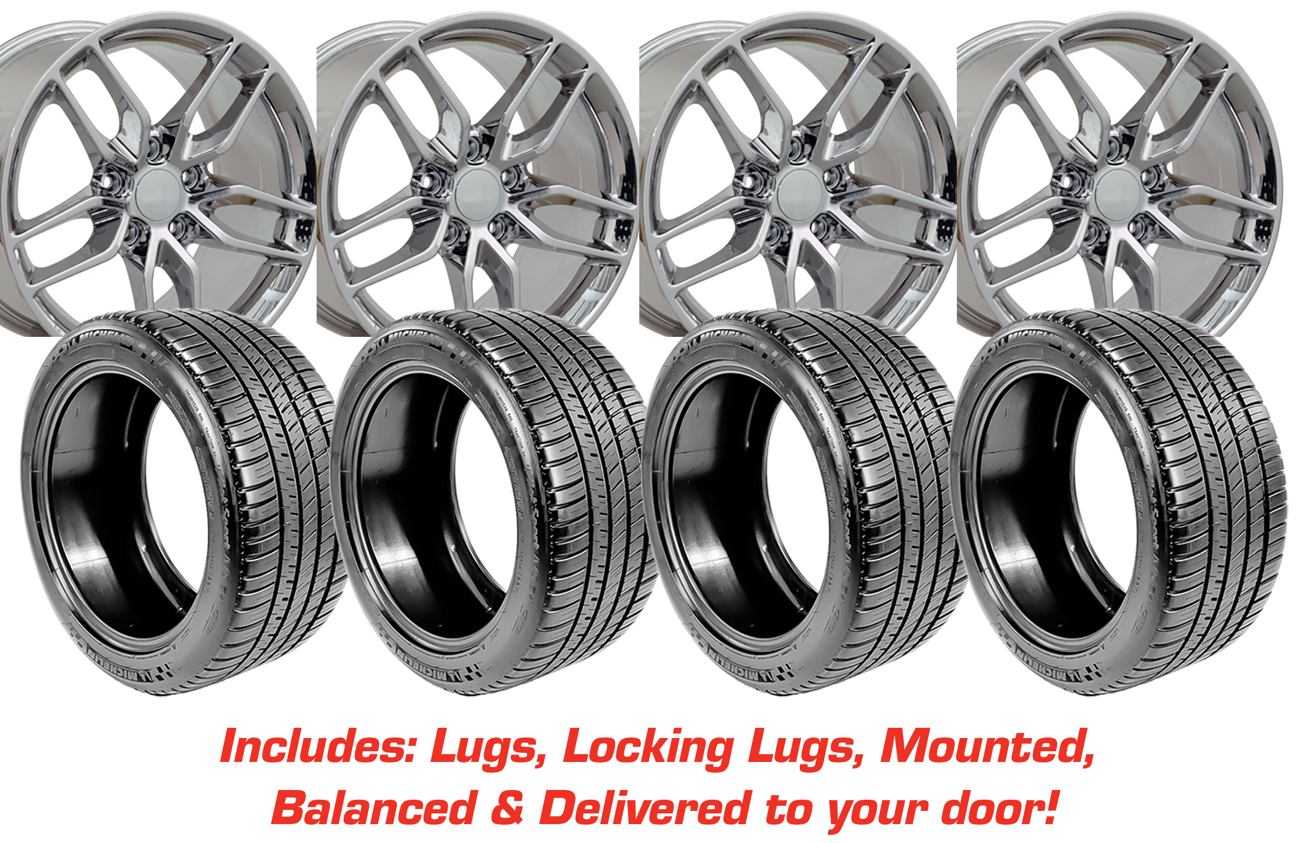 Tire/Wheel Pkg C7 Z51 Chrome Wheel Set On Michelin Tires For 1988-04 Corvette