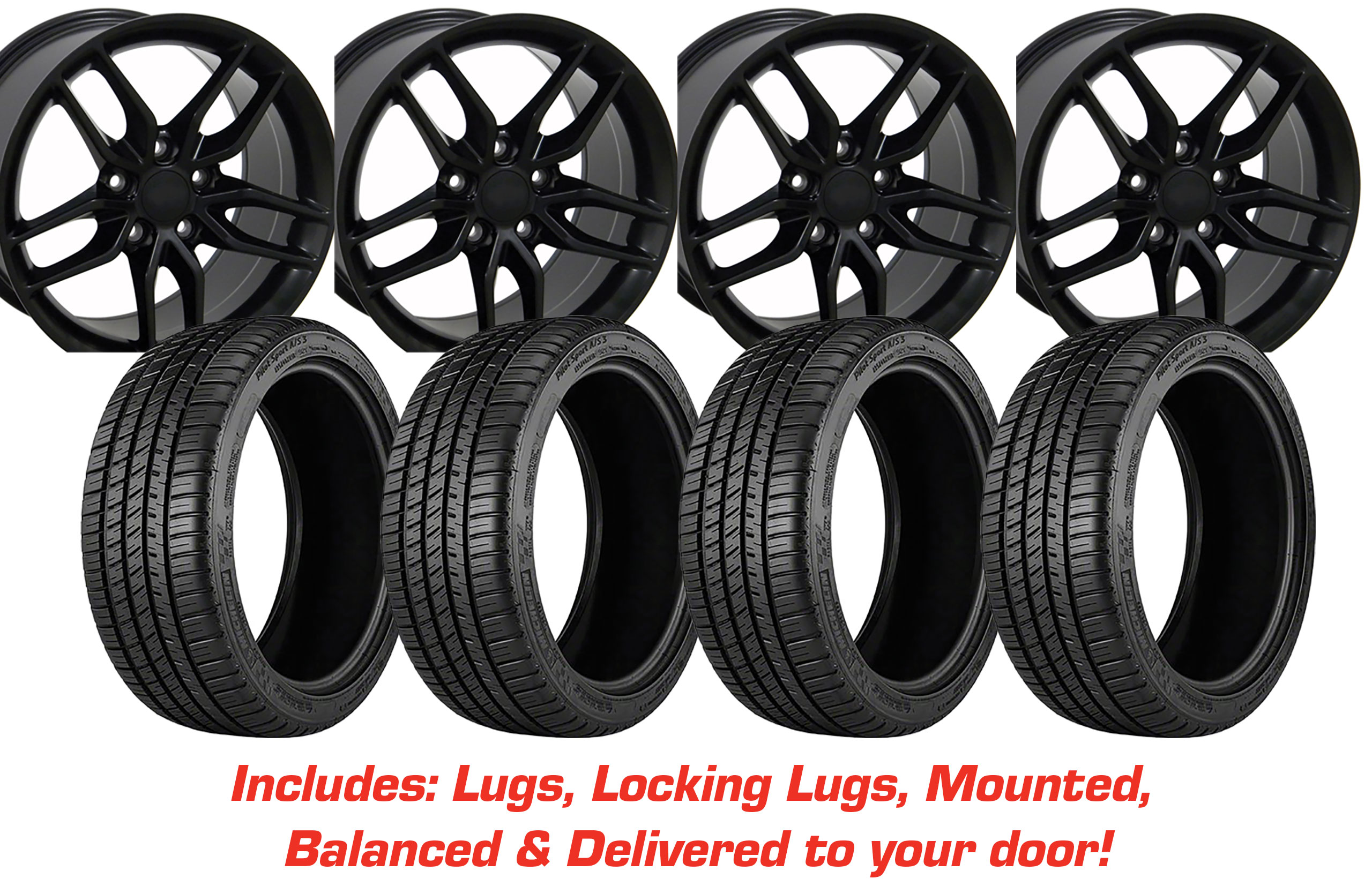 Tire/Wheel Pkg C7 Z51 Satin Black Wheel Set On Michelin Tires For 1988-04 Corvette