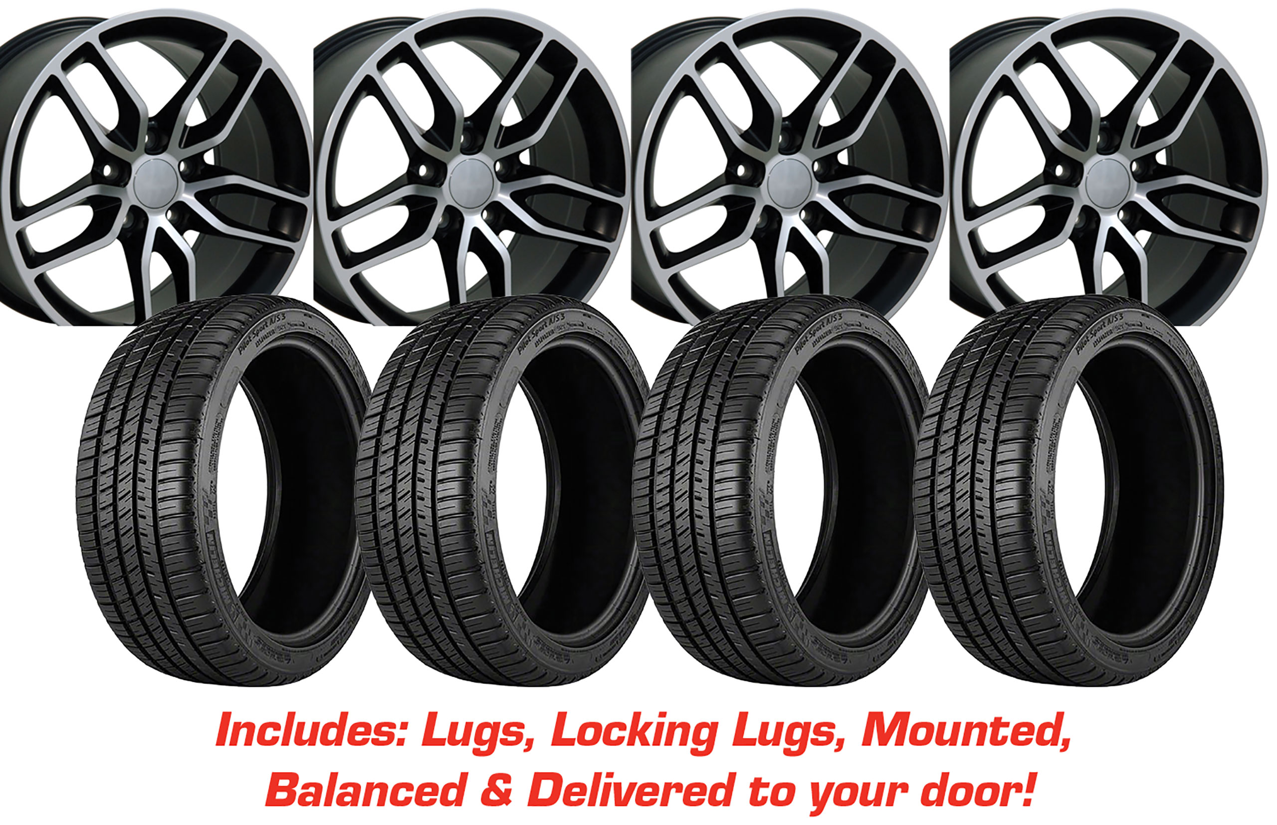 Tire/Wheel Pkg C7 Z51 Satin Black W/Machined Face On Michelin Tires For 1988-04 Corvette