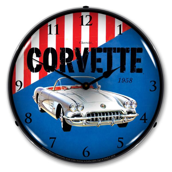 1958 Corvette C1 LED Clock- Silver CA-57606 