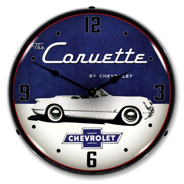 1954 Corvette C1 LED Clock- White With Bowtie