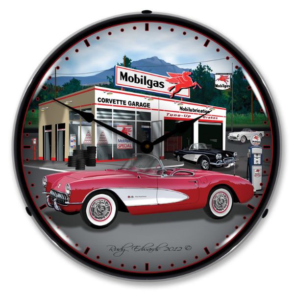 1957 Corvette C1 LED Clock- Red Mobilgas CA-57643 