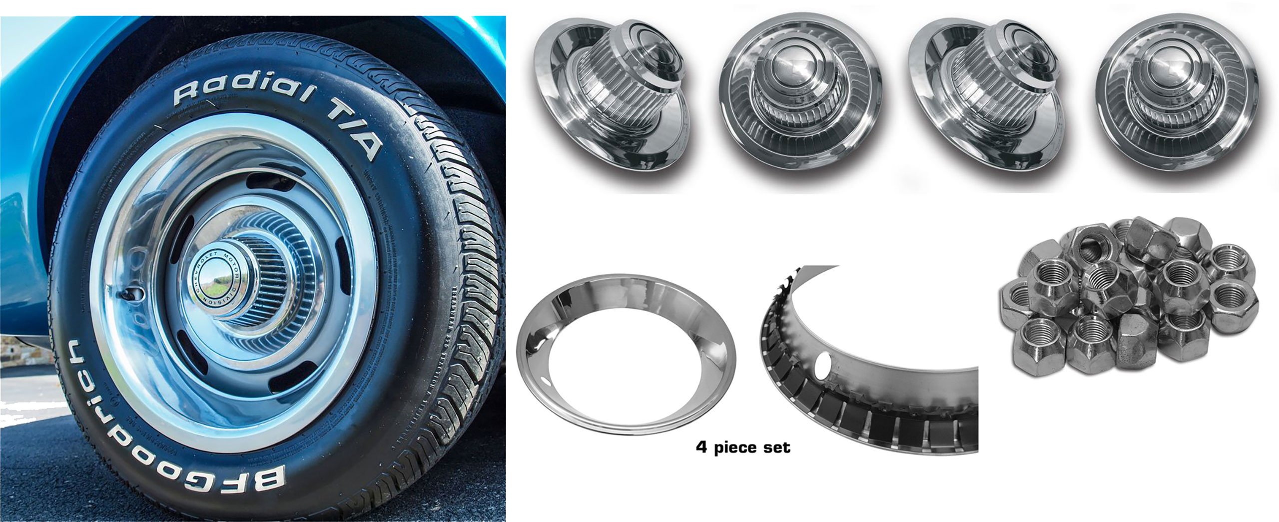 51722 Chrome Aluminum Wheel & 225/70R15 BF Goodrich Tire Kit For 68-82 Corvette