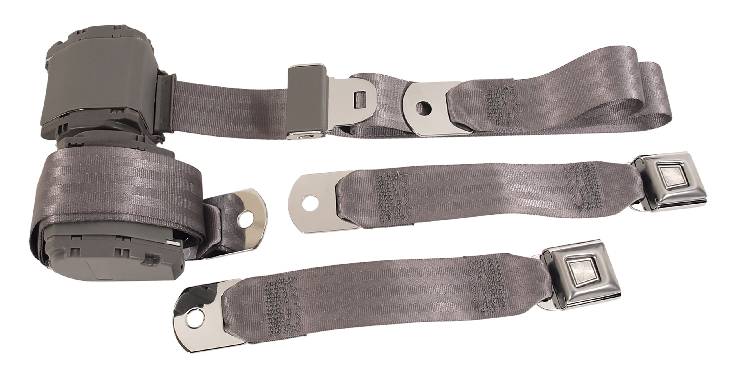 1964-1973 Ford Mustang C2-C3 Seat Belts Rear Chrome Push Button - Gray CA-MA17551 