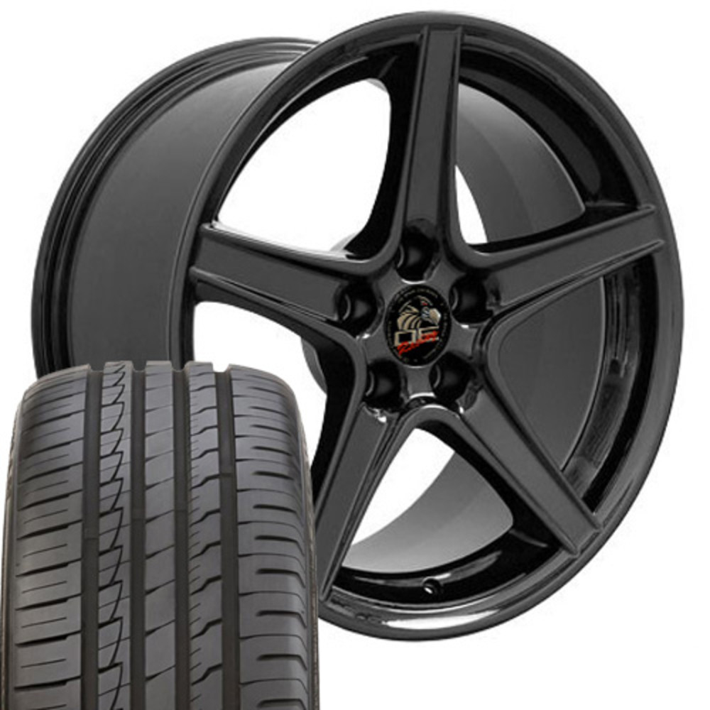 Mounted Tire & Wheel Kit 18" Saleen Style Black W/Ironman Tires For 1979-04 Mustang