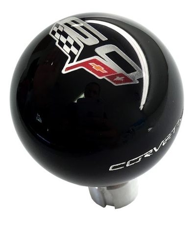 C6 Corvette Shift Knob Black With 60th Anniversary Logo With White Lettering 