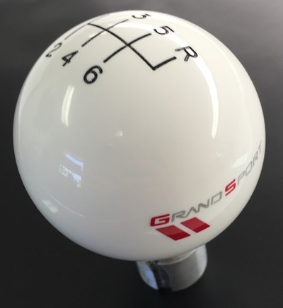 C6 Corvette Shift Knob White With Shift Pattern and Grand Sport Logo