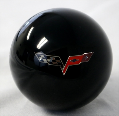 C6 Corvette Shift Knob Black With C6 Flags and Red Corvette Lettering