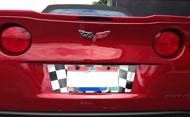 C6 Corvette License Plate Frame - Checker Flag Airbrushed