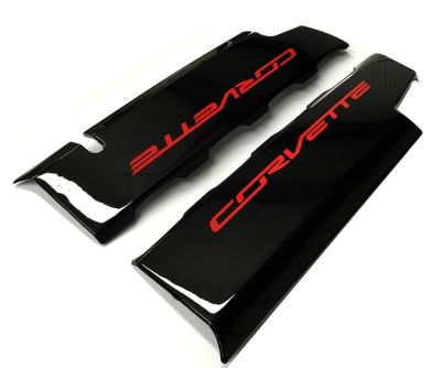 C7 Corvette Fuel Rail Covers in Carbon Flash and Red Letters 122