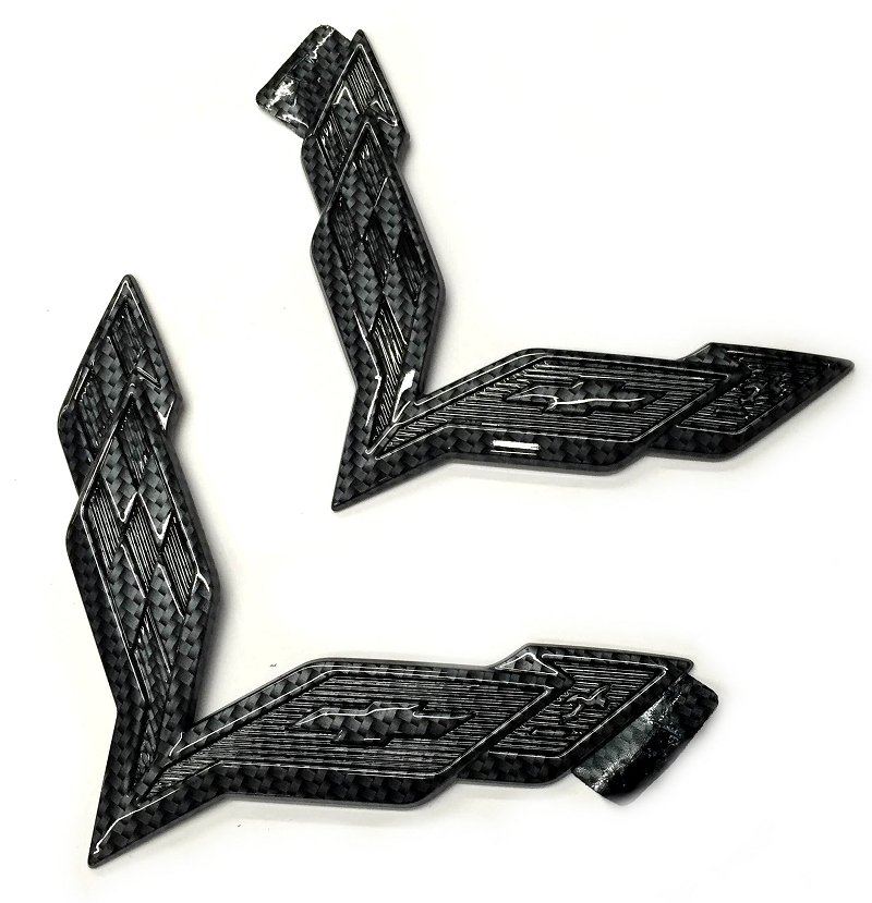 C7 Corvette Carbon Fiber Crossed Flag Emblems Set