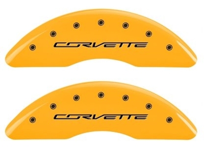 C7 Corvette Caliper Covers with CORVETTE Logo Yellow Powder Coat