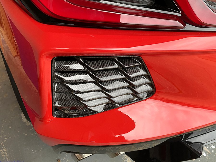 2020-2025 C8 Z06 Corvette High Gloss Carbon Fiber Rear Fascia Side Air Vent Replacements - Pair