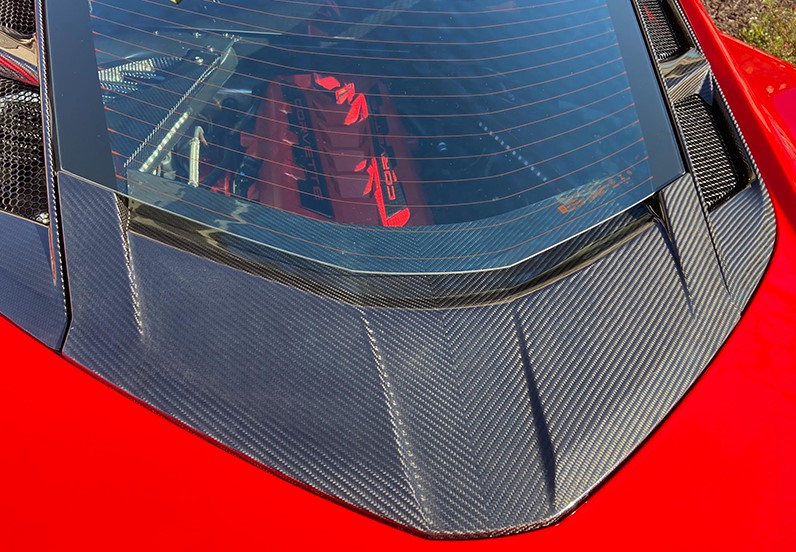 2020-2025 C8 Corvette High Gloss Carbon Fiber Rear Windshield Surround Overlay - Bottom Only