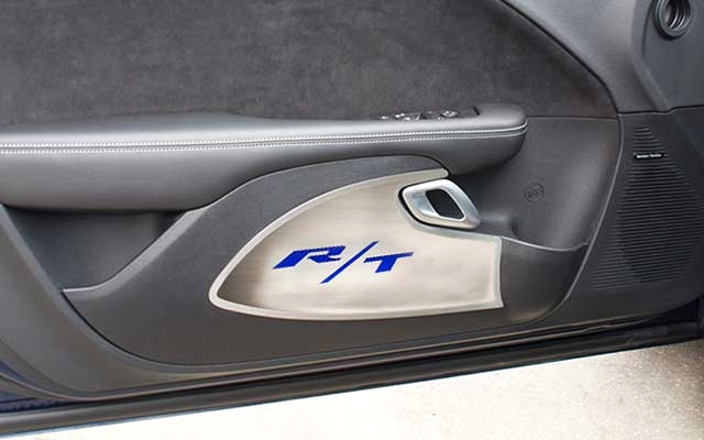 Dodge Challenger ACC Door Kick Plates Panels 2009-2016 Challenger Brushed Stainless Carbon Door Badges