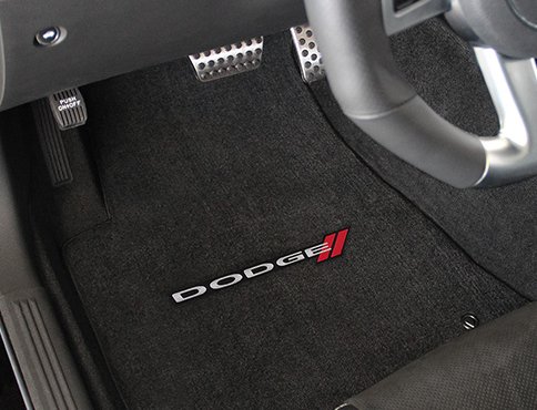 Lloyd Mats LogoMat Custom Floor Mats for Dodge Challenger 2011 ON 4Pc Front & Back Set, RWD Only Black Carpet Mat 