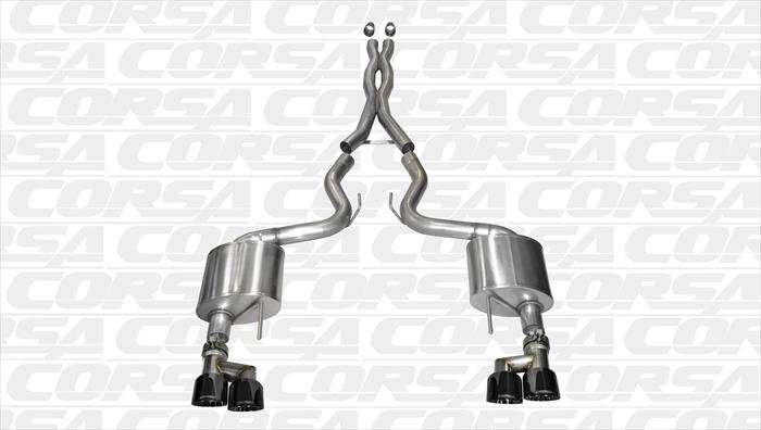 2015-2017 Ford Mustang GT Corsa Cat Back Xtreme Exhaust System BLACK Quad Tips