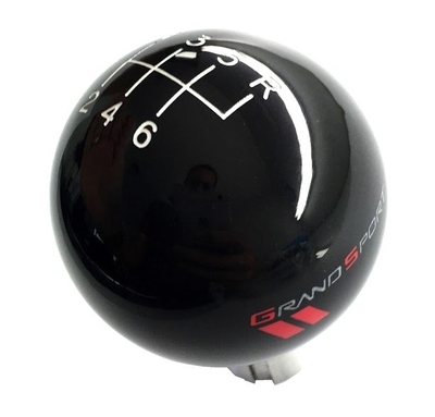 C6 Corvette Billiard Shift Knob Black With White Shift Pattern and Grand Sport Logo