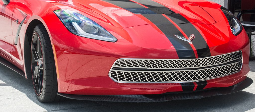 C7 Corvette Stingray -3Pc Polished Front Grille Expanded Diamond Pattern w/Brushed Trim