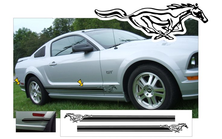 2015-2017 Mustang Pony Side Rocker Stripe Kit 2015-2017 Mustang Pony Side Rocker Stripe Kit