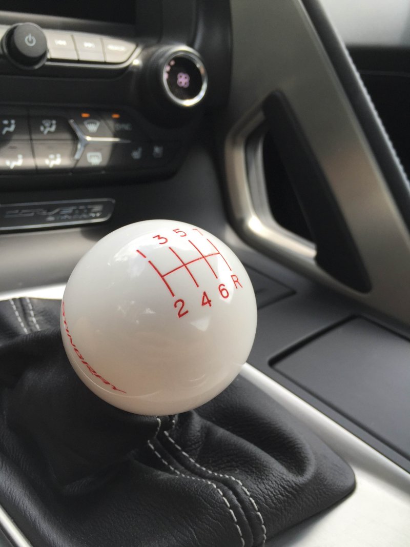 C7 Corvette Billiard Black Shift Knob With White Shift Pattern and Corvette Logo