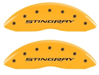 C7 Corvette Caliper Covers with STINGRAY Logo Yellow Powder Coat (Non-Z51)
